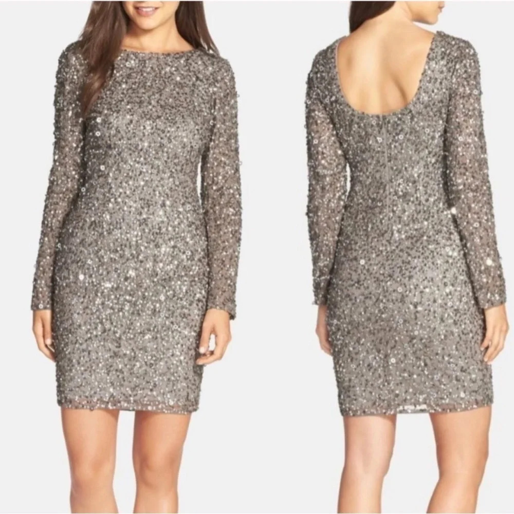Adrianna Papell Long Sleeved Mini‎ Sequin Dress
